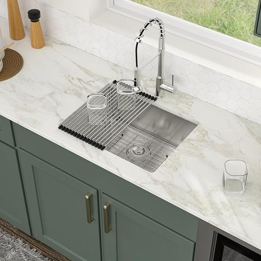 Logmey 21x18 Undermount Bar Sink,16 Gauge Heavy-Duty Stainless Steel Handmade Small Kitchen Sink,Scratch-resistant,Easy Clean,21x18x9 Single Bowl Utility Sink for RV & Prep Station