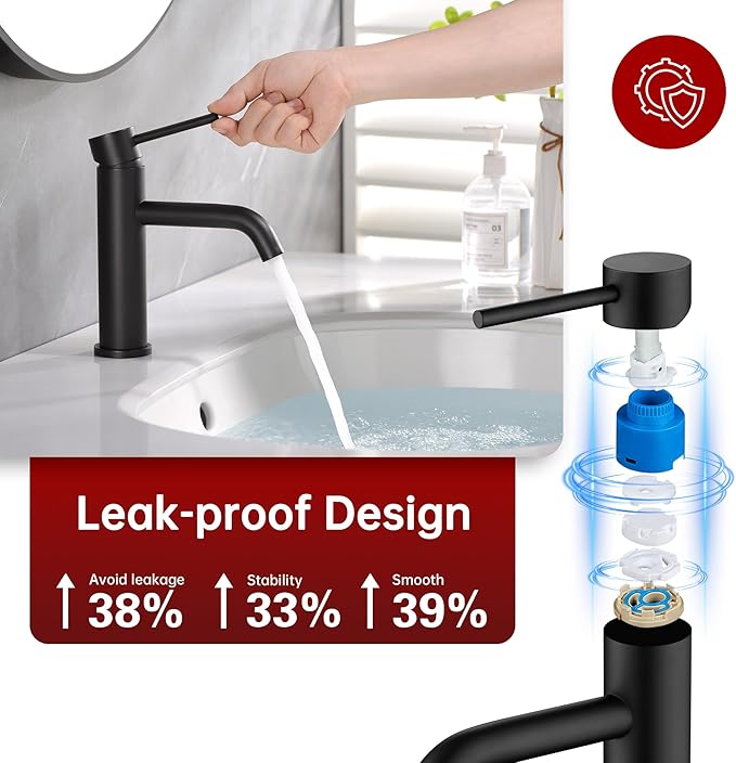 SUMERAIN Matte Black Bathroom Sink Faucet Lead-Free Stainless Steel Single Handle Single Hole Vanity Faucet