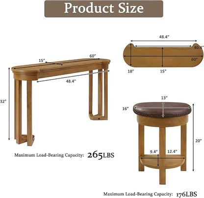 Bar Table and Chairs Set of 4 with 3 PU Upholstered Bar Stools, Breakfast Bar Table, Solid Wood Bar Height Dining Table Set, for Kitchen, Living Room, Party Room, Small Space (Natural)