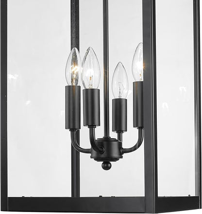 ML Lighting | Barkeley Collection | 42606-PBK | 30" Modern Four Bulb Outdoor Steel X-Large Wall Sconce | Anti-Rust Powder Coat Black with Clear Glass Shade | Exterior Ambient Light for Safety