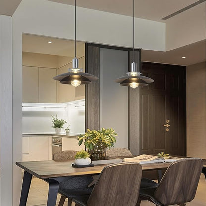 1-Light Modern Black Pendant Lights Kitchen Island, 11.8 inch Farmhouse Pendant Light, Kitchen Pendant Lighting with Double-Tier Shade, Island Pendant Light for Kitchen, Dining Room Bedroom