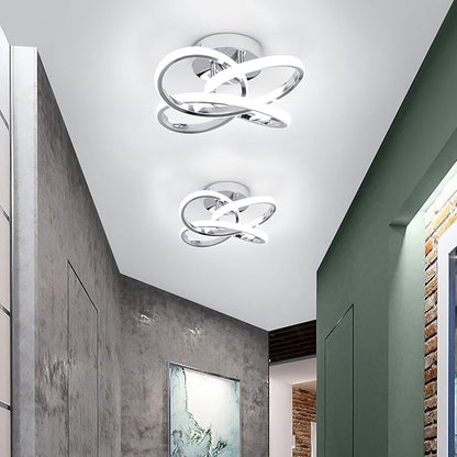 EIDISUNY Modern Led Ceiling Lights, 11.8in Chrome Curved Hallway Ceiling Lights Fixtures, 26W Flush Mount Ceiling Light for Bedroom Kitchen Bathroom Entryway Balcony Stair - Cold White Light 6000K