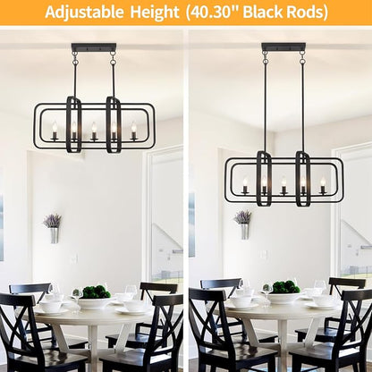 TOULMJ 5-Light Dining Room Light Fixture, 31.5" Black Farmhouse Kitchen Island Lighting Modern Linear Chandeliers for Dining Room Kitchen Island with Adjustable Rods