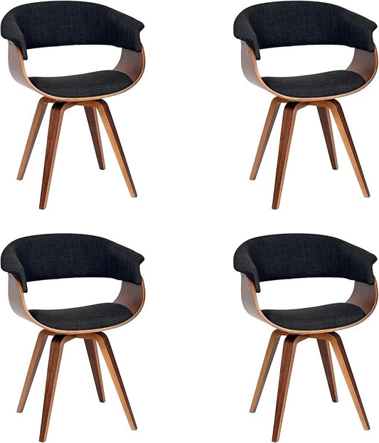 Armen Living Summer Modern Chair in Charcoal Fabric and Walnut Wood - Set of 4