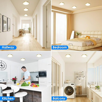 Peasur 7 Inch LED Ceiling Light Gold, Small 15W Slim Flush Mount Ceiling Light 3000K/4000K/6500K Adjustable, Modern Round Ceiling Lighting for Bedroom, Living Room, Kitchen 1Pack