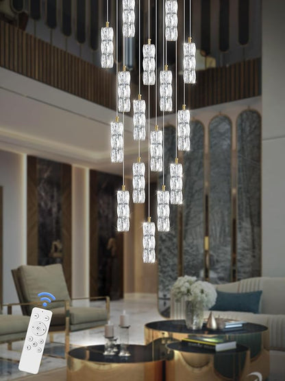 ykolupty H130 Modern Crystal Chandelier 16-Lights Gold Chandeliers Lighting Fixture High Ceiling Chandelier Suitable for Living Room Staircase Villa