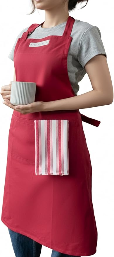 100% Cotton Kitchen Apron with 2 Pockets – Adjustable Chef Apron for Cooking Baking BBQ – Unisex Apron