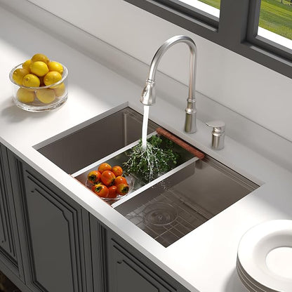 Lordear 27 Undermount Kitchen Sink 27x19 Inch 16 Gauge Stainless Steel Kitchen Sinks Under Counter Ledge Workstation Single Bowl Basin