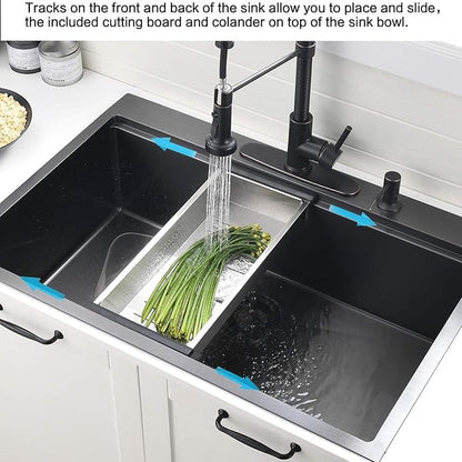 28 Inch Black Drop In Kitchen Sink Workstation - VOKIM 28x22-Inch Drop In sink 16 Gauge Stainless Steel 10'' Deep Single Bowl Handmade Kitchen Sink with Cutting Board & Strainer