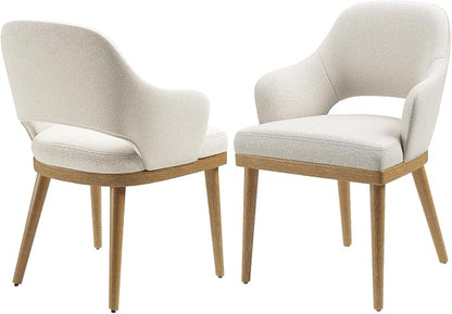 MALOL Wooden Dining Chairs Set of 2, Modern Fabric Upholstered Dining Room Chair, Kitchen Side Chairs, Farmhouse Dinner Chair with Open Back for Kitchen, Beige