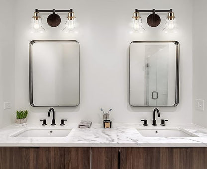 JONATHAN Y 18.5" Brass Gold/Oil Rubbed Bronze Modern Industrial Rustic 2-Light LED Vanity Light with Clear Glass Shade, Vintage Wall Sconce for Bathroom Kitchen Hallway, LED Bulb Included (JYL3545A)