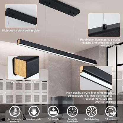 39.37" LED Linear Pendant Light Fixtures, 36W Dimmable Pool Table Light, Modern Island Lights for Kitchen Dining Room Living Room Office Bar, 1440lm, 6000k, Black