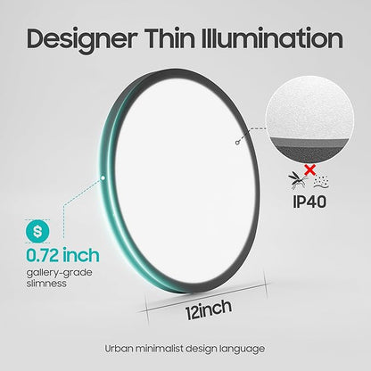 8 Pack 12 Inch LED Flush Mount Ceiling Light, 24W 2640LM 5 CCT Selectable (2700K-6500K), Dimmable Ultra-Thin Round Fixture for Kitchen Bedroom Laundry Hallway, Black