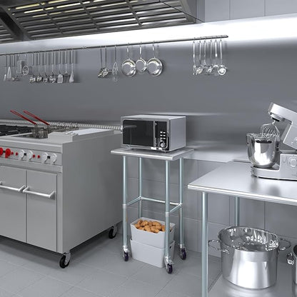 Stainless Steel Work Table Open Base & Wheels | NSF Kitchen Island Food Prep | Laundry Garage Utility Bench (24" Long x 18" Deep)