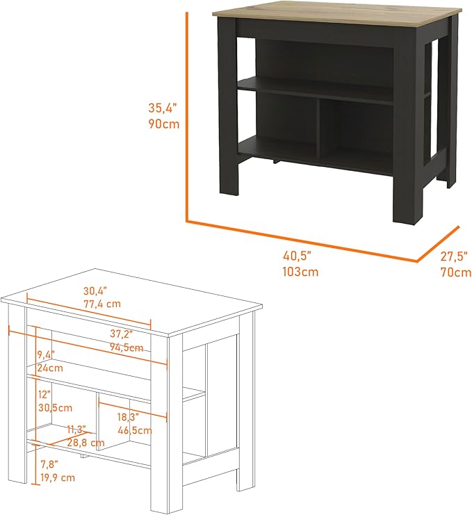 GOWE 3-Shelf Kitchen Island Wenge and Light Oak