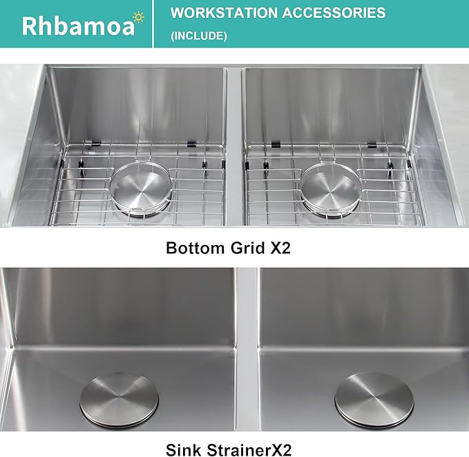 Rhbamoa 30 Inch Undermount Double Sink,16-Gauge T304 Stainless Steel Kitchen Sink 30'' x 18'',50/50 Double Bowl Kitchen Sinks Undermount with Accessories,9 Inch Deep Sinks with Brushed Finish