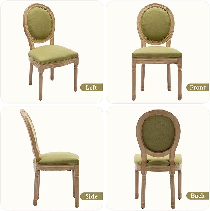 Linen Wooden Dining Chair Set of 2, Upholstered Farmhouse Dining Chair with Solid Wood Frame, Kitchen & Dining Room Chairs for Living Room, Restaurant, Bedroom (Green-Padded, Set of 2)