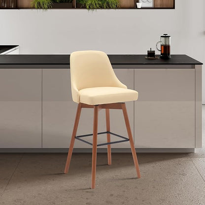 Armen Living Sicily Modern Farmhouse 26" Seat Height Swivel Walnut Wood Bar Stool for Kitchen Island Counter in Cream Faux Leather