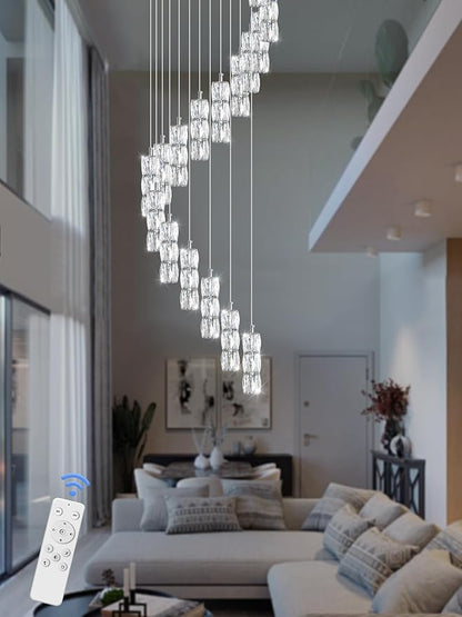 ykolupty H110 Chandelier for High Ceiling 16-Lights Crystal Pendant Light with Remote Large Chandelier for Living Room Staircase Villa