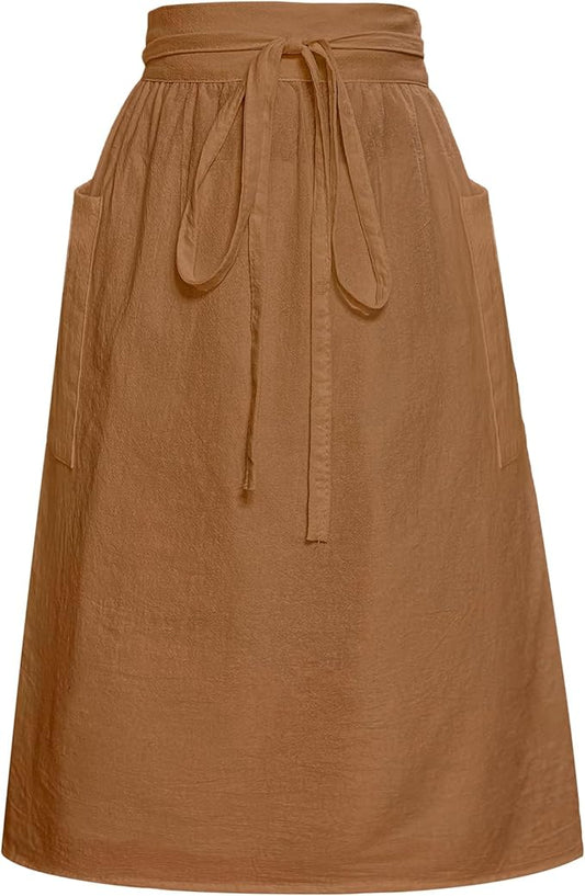 Cityelf Cotton Linen Half Apron for Women Vintage Waist Apron Ruffle Plain Bright Color for Cooking Painting Artwork