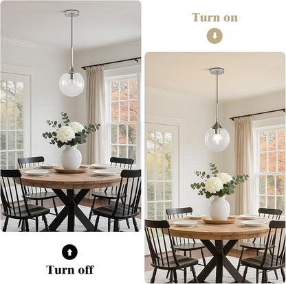 KCO Lighting 7.1” Glass Globe Pendant Light Brushed Nickel Ceiling Light Fixture Mid Century Modern Pendant Lights Kitchen Island Small Bubble Glass Pendant Light