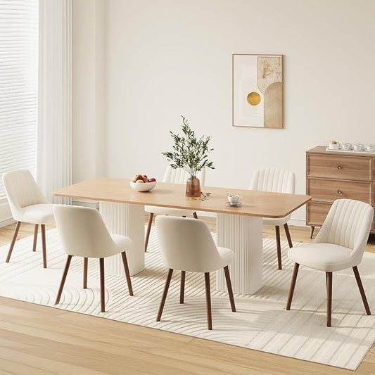 MALOL Upholstered Dining Chairs Set of 6, Modern Fabric Kitchen Chairs with Back, Wood Legs for Kitchen Dining Room Restaurant, Beige