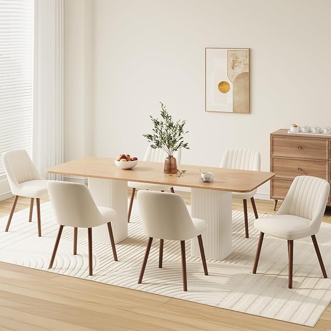 MALOL Upholstered Dining Chairs Set of 6, Modern Fabric Kitchen Chairs with Back, Wood Legs for Kitchen Dining Room Restaurant, Beige