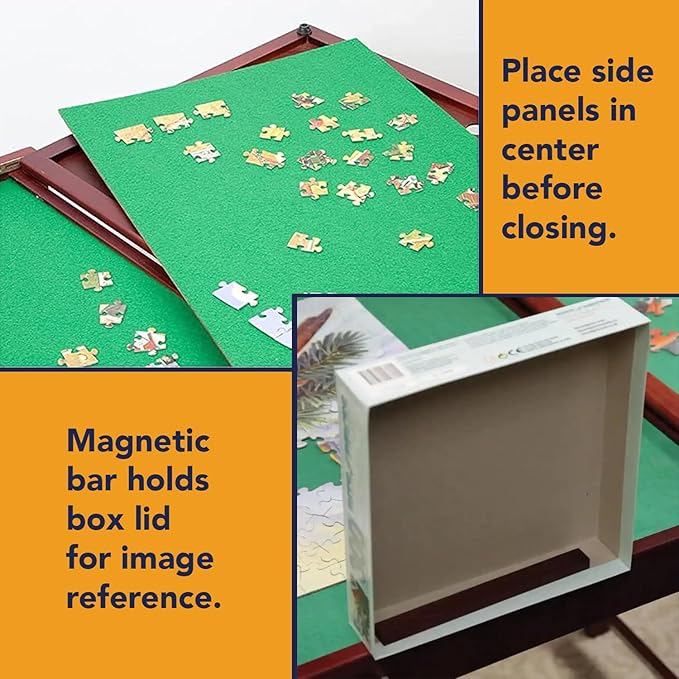 Bits and Pieces Fold-and-go Wooden Jigsaw Puzzle Table with Legs Folding Puzzle Board 1500 Pieces, Non-Slip Top, Carry Handle, 2 Felt Sorting Areas 66" x 25" Work Surface