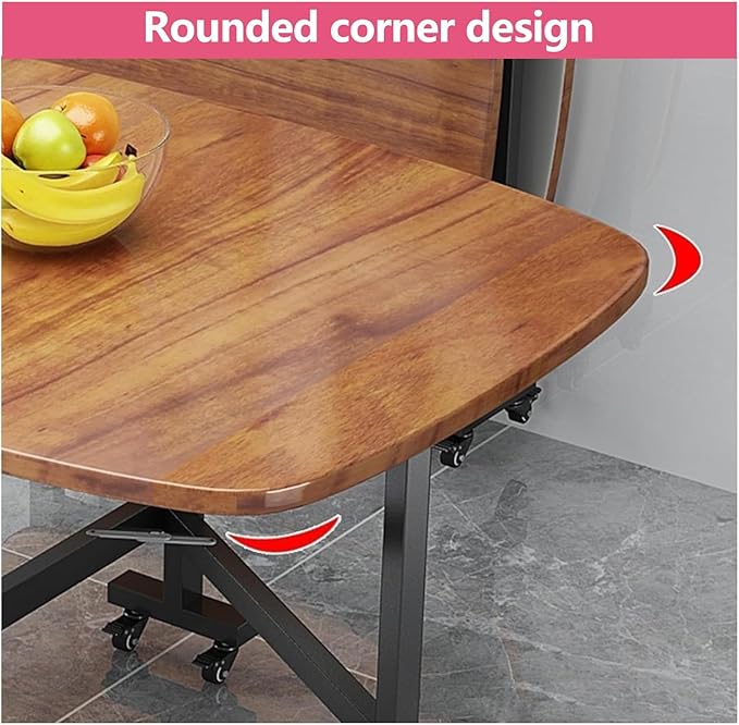 Solid Wooden Foldable Kitchen Table with 6 Wheels, Multifunction Expandable Folding Table for Small Spaces Kitchen, Bedroom, Living Room, Space Saving Folding Dining Table, Brown，White, Natural(Black,