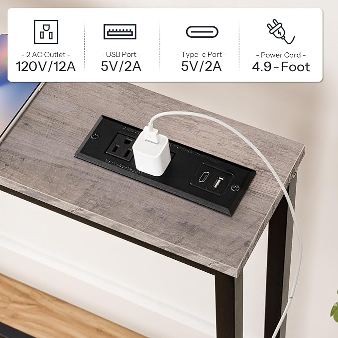 HOOBRO 63" Narrow Console Table with Charging Station, 5.9" Slim Sofa Table Behind Couch, 2 AC Outlets & USB-C Ports, Long Entryway Tables for Small Spaces, Livingroom, Greige BG165UXG01G1