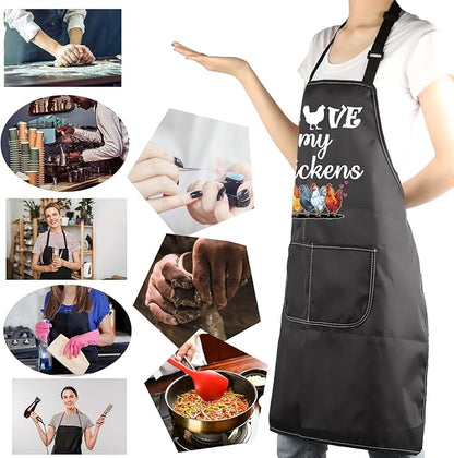 MBMSO Funny Chicken Aprons I Love My Chickens Gifts for Chicken Lover Chicken Farmer Gifts for Chicken Lady Farmhouse Apron