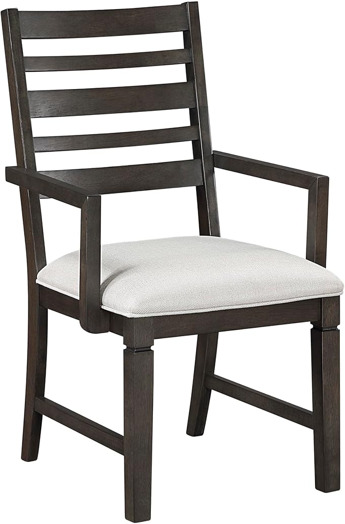 Lexicon Dining Arm Chairs Set of 2, Wood Frame and Beige Textured Fabric Upholstered Seat, Ladder Back, Accent Seating with Arms for Dining Room, Kitchen Table, Office, Easy Assembly, Dark Espresso