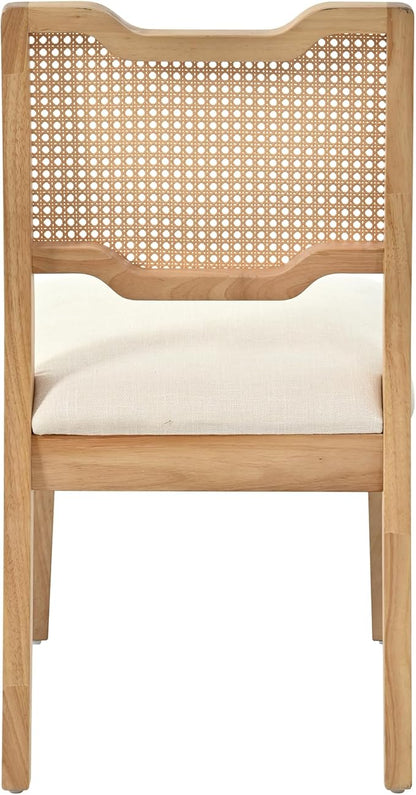 Christopher Knight Home 28" Farmhouse Barstools Set of 2, Upholstered Armless Counter Stools with Natural Rattan Backrest, Solid Rubber Wood Dining Chairs for Kitchen Island Dining Room, Walnut+Beige