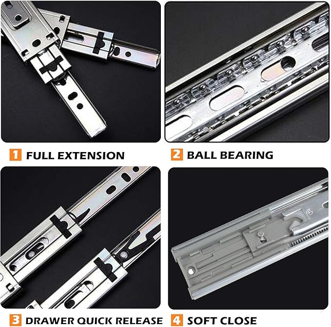 Gobrico Soft Close Drawer Slides 24 inch 6 Pair，Kitchen Drawer Slides 6 Fold Side Mount, Hardware Cabinet Drawer Slides Full Extension Drawer Glides, Heavy Duty Hydraulic Self Close Rails