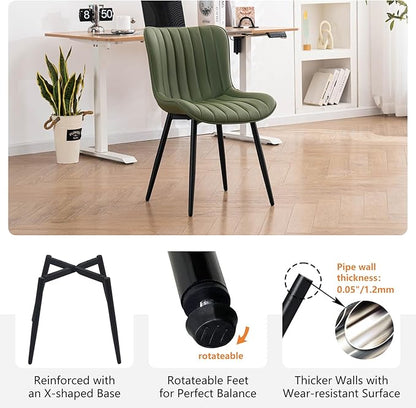 YOUNUOKE Mid-Century Modern Dining Chairs Set of 2, Olive Green Faux Leather Upholstered Accent Chairs with Black Metal Legs, Armless Side Chair for Dining Room, Guest Reception Room
