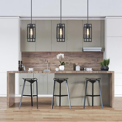 Black Pendant Lights Kitchen Island, Adjustable Modern Pendant Lights Fixture Farmhouse Mini Kitchen Pendant Lighting, Square Pendant Ceiling Hanging for Bedroom Dining Room Entryway Foyer