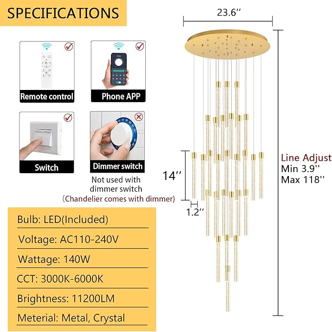 28-Light Long Large Modern Led Crystal Chandeliers Modern Spiral Chandeliers High Ceilings Chandelier for Staircase Foyer Gold