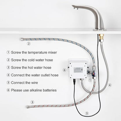 Charmingwater Touchless Bathroom Sink Faucet with Hole Cover Plate, Brushed Nickel