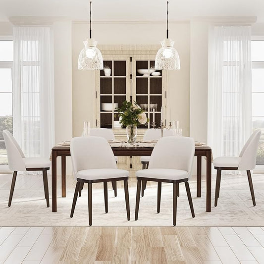 COLAMY Upholstered Dining Chairs Set of 6, Modern Kitchen Chairs with Back, Leather Side Dining Room Chairs with Wood Legs for Kitchen Dining Room Restaurant,Beige