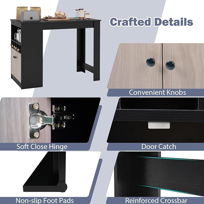 48’’ Dining Table, Modern Kitchen Table with Storage Shelves, Cabinet & Wine Rack, Counter Height Bar Table for Kitchen, Dining Living Room, Bar, Restaurant, Pub, Coffee Shop