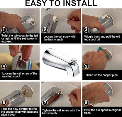 Enhon Slip on Tub Spout with Diverter, Compatible with American Standard 8888026.002 Tub Spout, Bathroom Bathtub Faucet, Fits 1/2 Copper Water Tube(5/8 Dia), 5/32 Hex Wrench(Chrome,3)