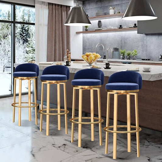 Swivel Stools Gold Metal Leg Height stools with Back High Dining Chairs for Home Kitchen Island-Grey 2 Pcs-25.6in Sitting (Blue 1 Pcs)