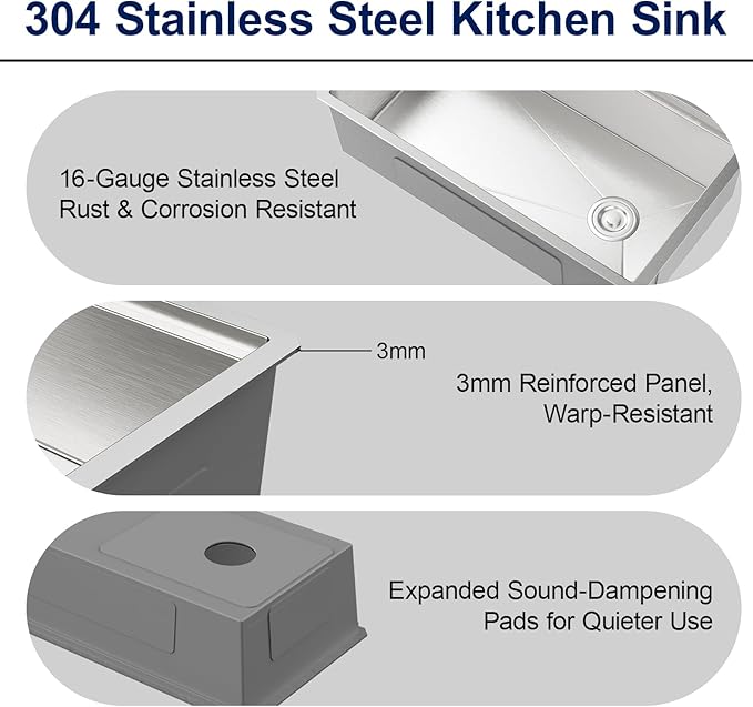 MAYESAR 33 Inch Kitchen Sinks Undermount - 33" x 19" Stainless Steel Undermount Workstation 16 Gauge Single Bowl Deep Under Counter Kitchen Sink Basin