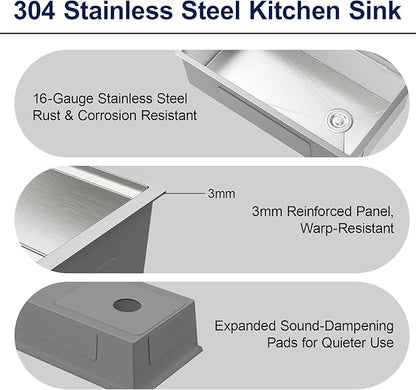 MAYESAR 33 Inch Kitchen Sinks Undermount - 33" x 19" Stainless Steel Undermount Workstation 16 Gauge Single Bowl Deep Under Counter Kitchen Sink Basin