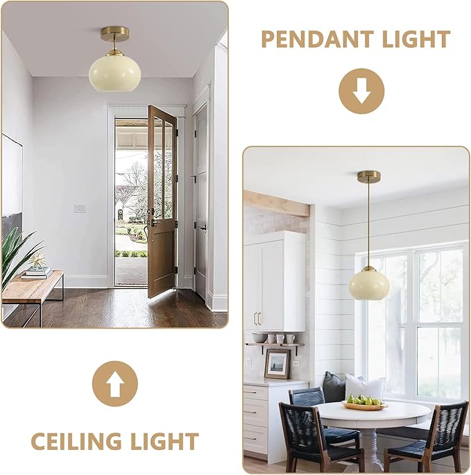 KCO Lighting Gold Kitchen Island Lighting Small Yellow Glass Globe Pendant Light Fixture Brass Hanging Light Fixture for Dining Room Entryway Hallway