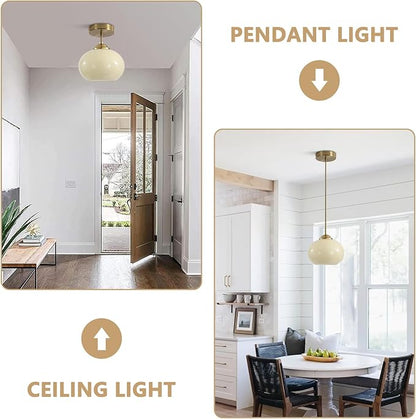 KCO Lighting Gold Kitchen Island Lighting Small Yellow Glass Globe Pendant Light Fixture Brass Hanging Light Fixture for Dining Room Entryway Hallway