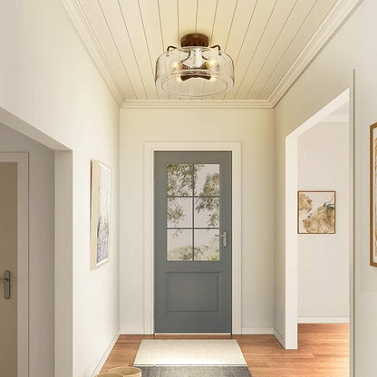 KSANA Semi Flush Mount Ceiling Light, 4-Light Flush Ceiling Light with Seeded Glass Shade for Kitchen, Hallway, W 12" x H 8"