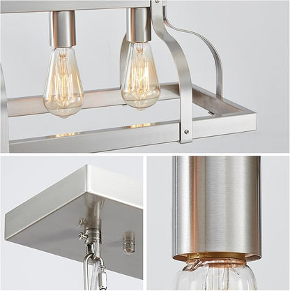 WUZUPS 5-Light Metal Chandelier Linear Pendant Ceiling Lighting Rustic Farmhouse Fixture Kitchen Island Dining Room, H 8.5" L 31.5" W10, E26 Base, Brushed Nickel