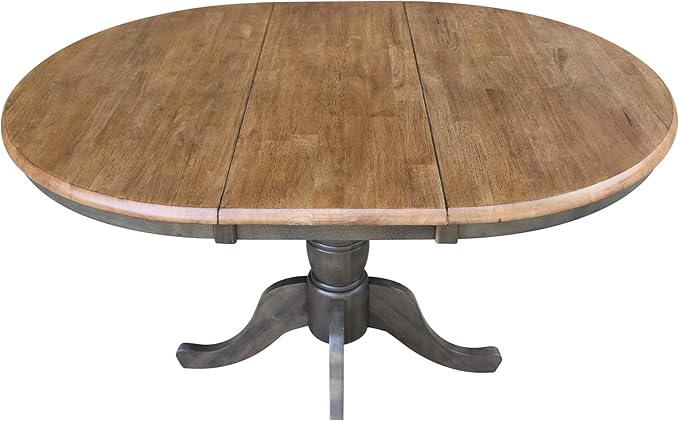 IC INTERNATIONAL CONCEPTS 36" Round Wood Dining Table with 12" Leaf in Hickory/Washed Coal