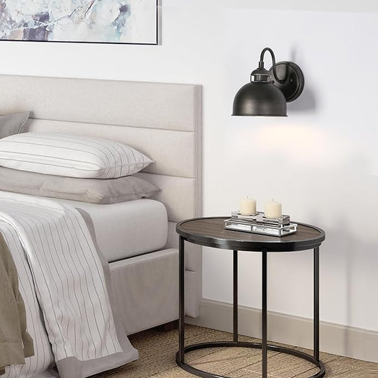 Sconces Wall Lighting, 6.6'' Farmhouse Dome Wall Sconces Indoor, 1-Light Industrial Wall Sconce Light for Bathroom, Kitchen, Bedroom, Living Room, Brushed Aged Silver on Black
